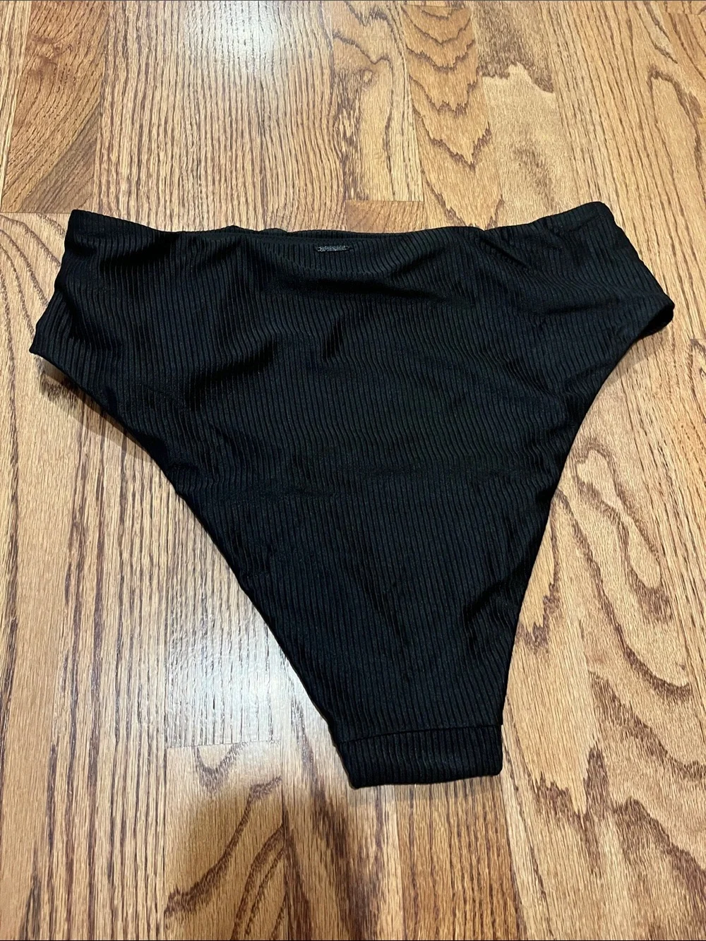 PINK Victoria's Secret Black Ribbed High-Cut Bikini Bottoms